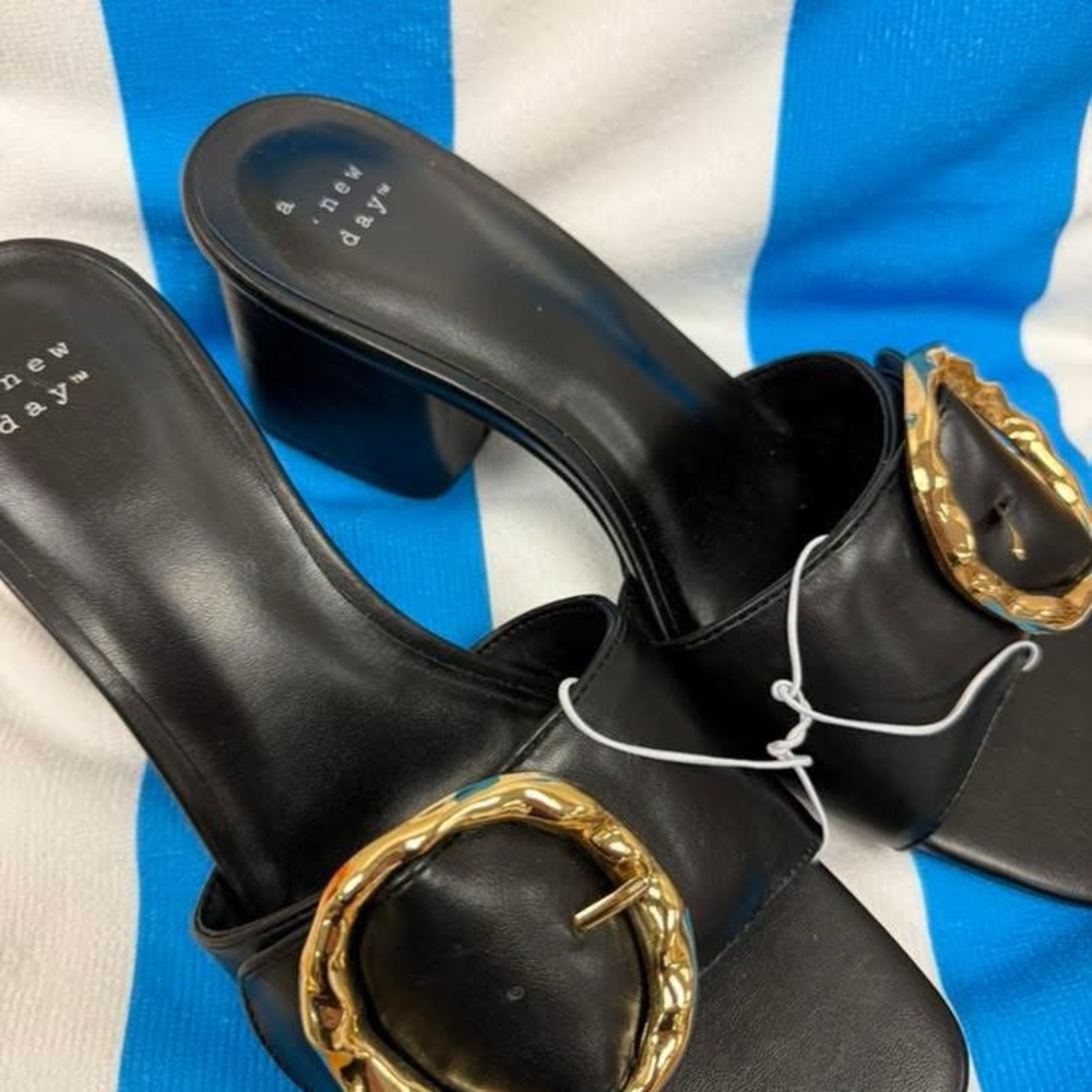 a new day Black Mules with Gold Buckle